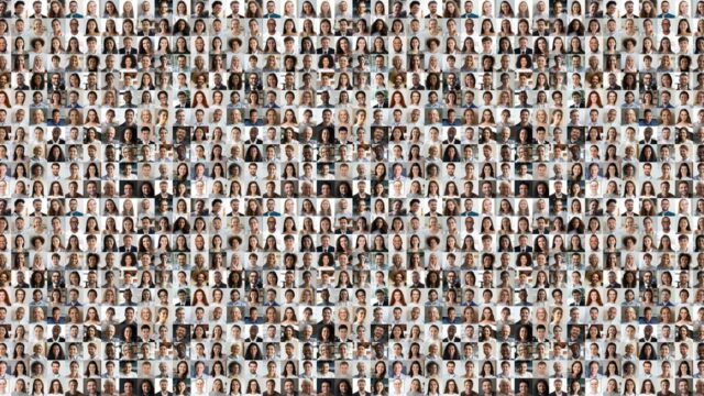 Hundreds of small square images of people