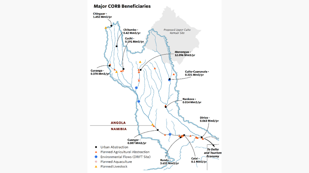 Map showing the locations of people and industries that benefit from the CORB