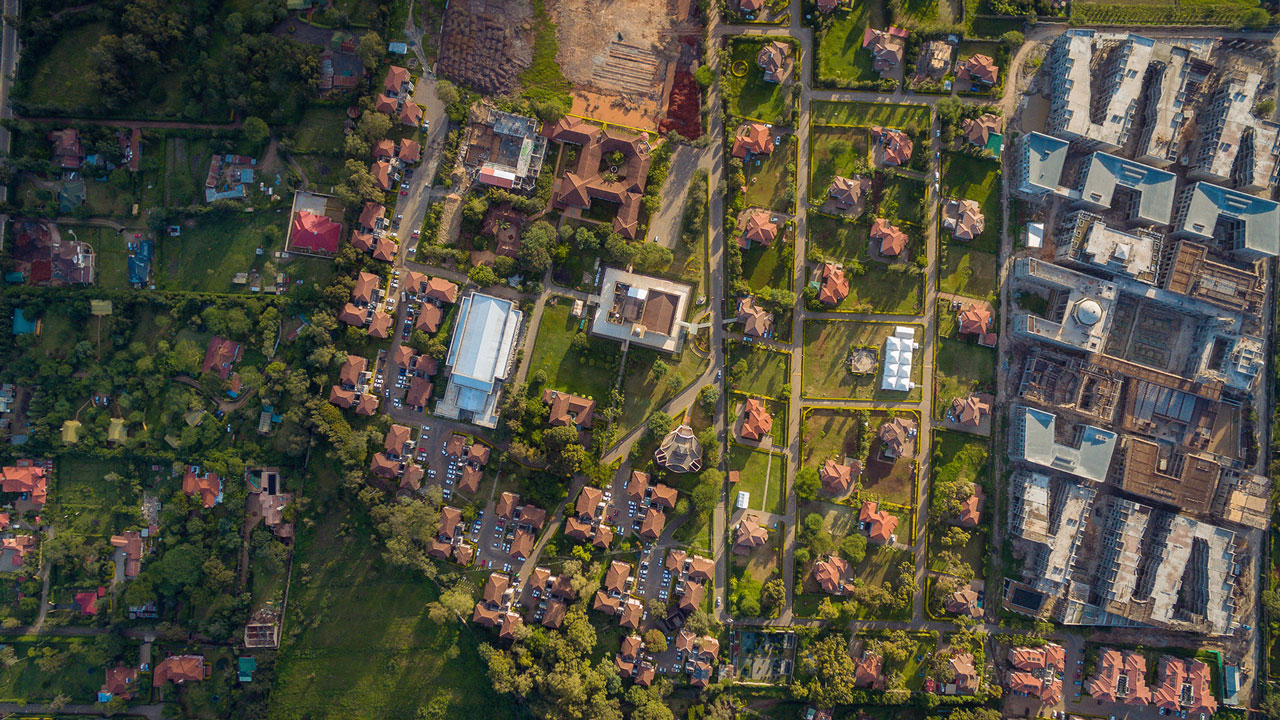 Expansive aerial view of a neighbourhood in Nairobi