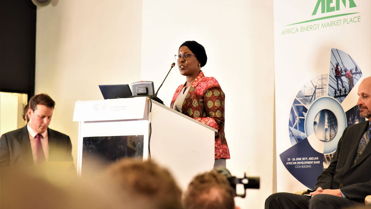 Speaker at a podium at the Africa Energy Marketplace event