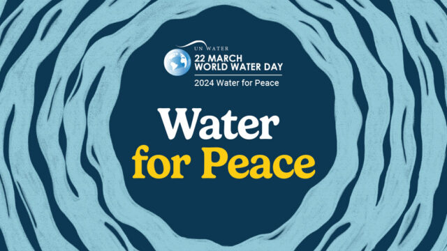 Blue World Water Day logo with "Water for Peace" in bold letters