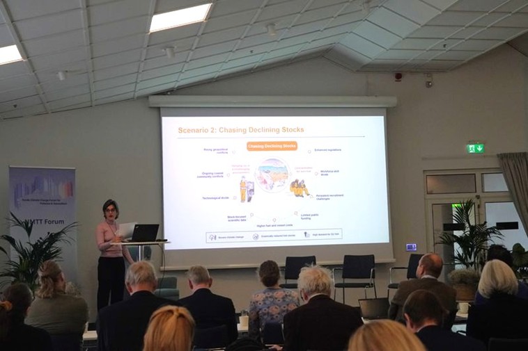 Macarena Davies presenting Fishers of the Future insights at the Nordic Climate Change Forum 2026