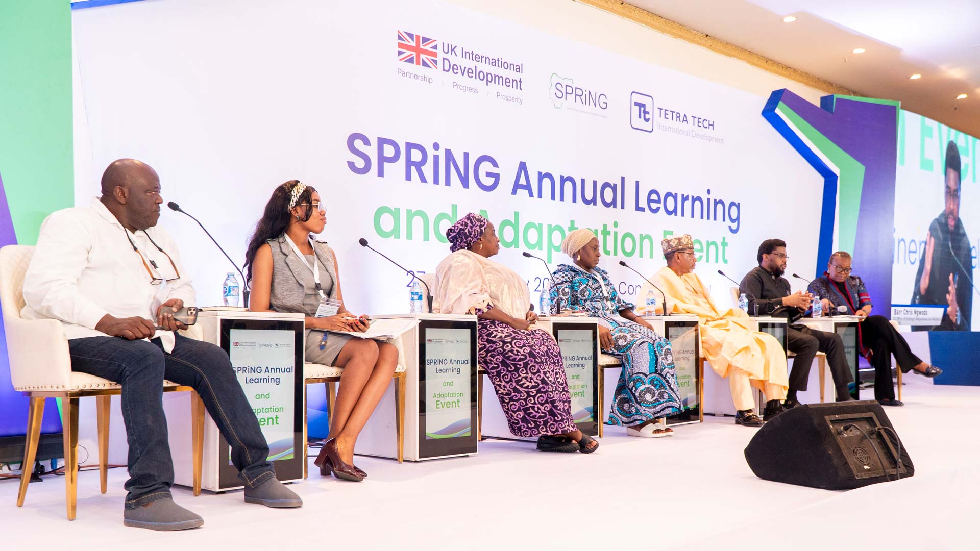 A panel of speakers at the SPRiNG inaugural annual learning and adaptation event in Abuja, Nigeria